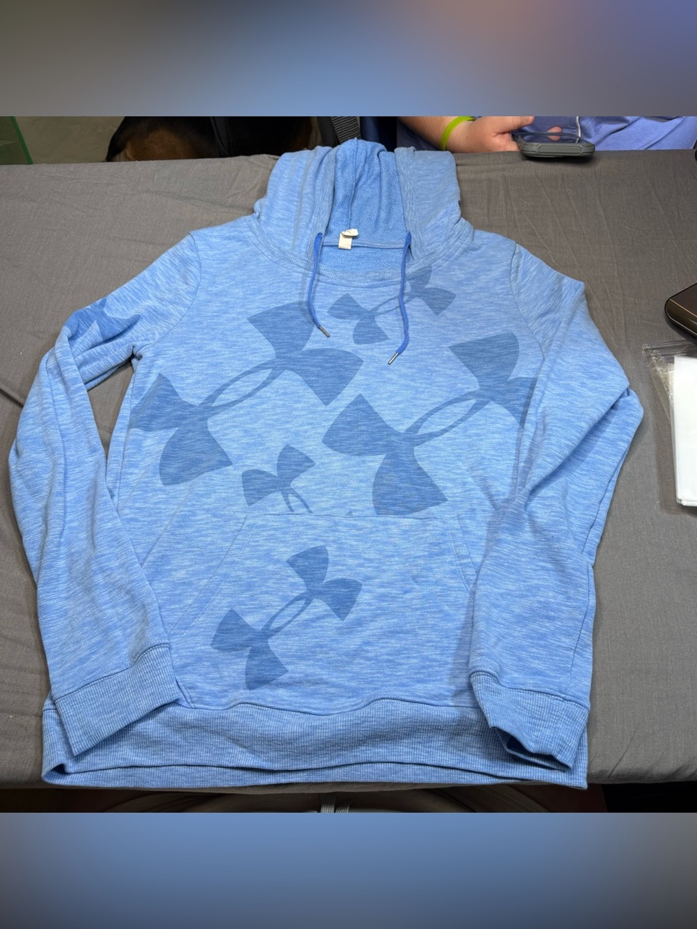 Under Armour Heathered Light Blue Pullover Hoodie with Tonal Logo